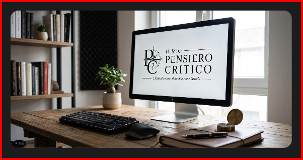 Monitor con il logo Il Mio Pensiero Critico sulla scrivania